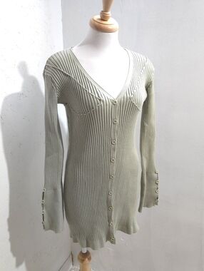 Cider | Ribbed V-Neck Cardigan Mini Dress Sage Green